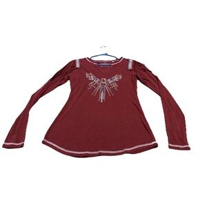 Panhandle‎ Slim Womens Long Sleeve Fringe Sz Large Cotton Blend Red-ish Shirt